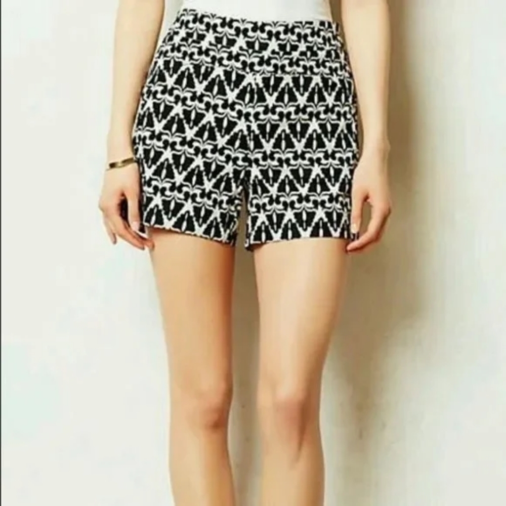 Anthropologie Cartonnier Black White Cotton Blend High Waist Shorts